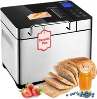 Stainless Steel Bread Maker, 2LB Bread Machine BPA-Free Non-Stick 5-Layer Superior Die-Cast Ceramic Pan, Auto Fruit Nut Dispense 1