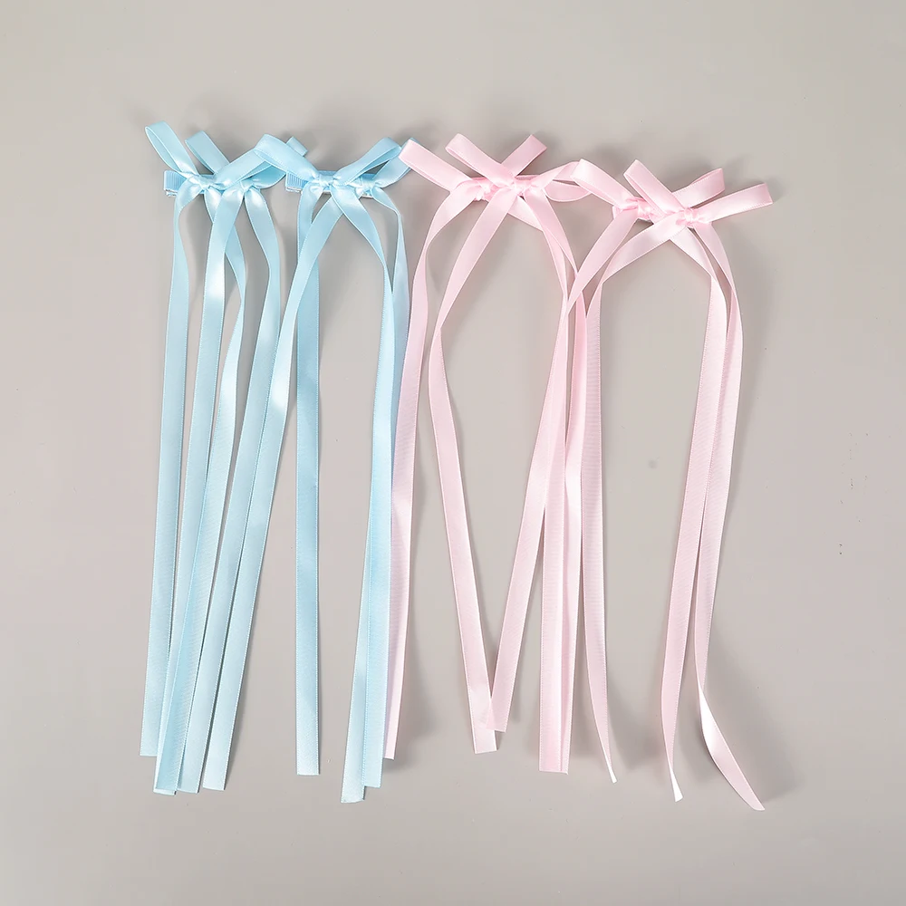 Bow Braided Hair Clip Women Summer Sweet Hairpin Girls Solid Color Ponytail Long Ribbon Bangs Clip Hair Accessories Headwear