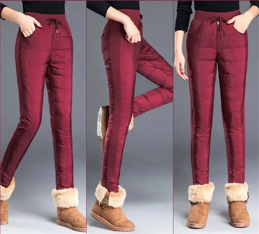 Mom's Winter Vintage Warm Thicken Pants Down Cotton High Waist Pencil Trousers Thick Snow Wear Skinny Oversized 4xl Pantalones