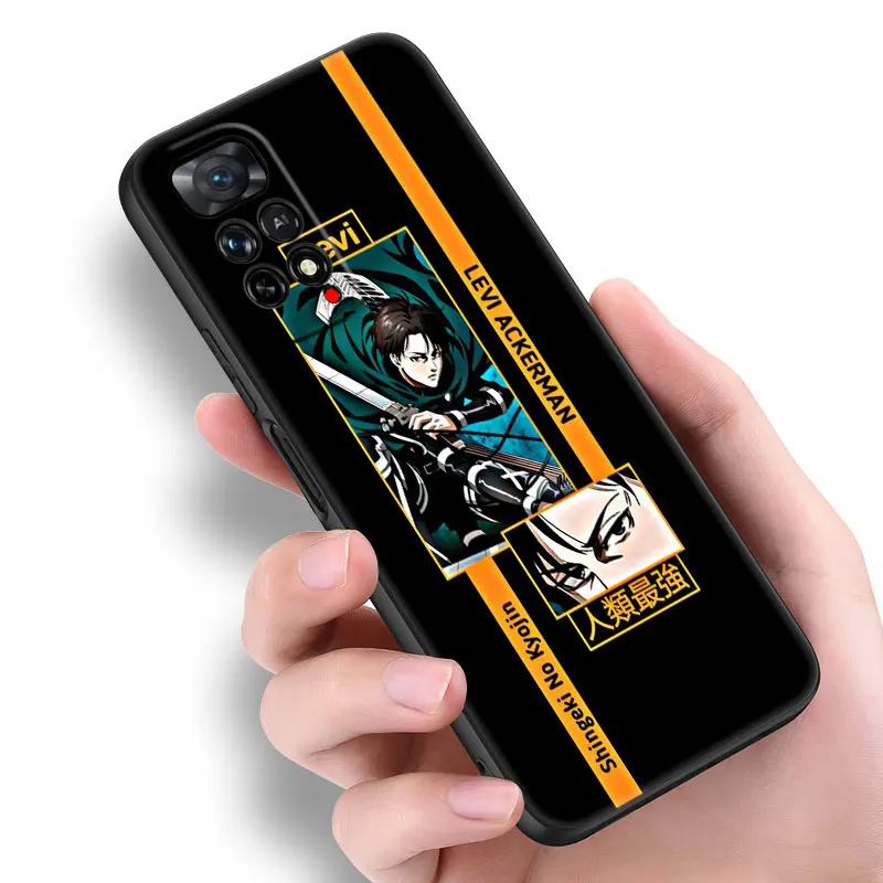 thumbnail image 1 of Funda de silicona negra Levi Ackerman para Xiaomi Redmi Note 12 + 11 11S 11T 11E 10 10T 5G 10S 9S 9 8T 7 6 Pro, 1 of 5