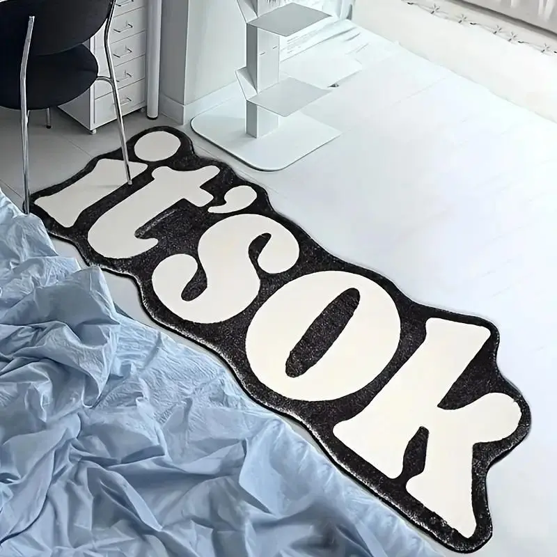 

IT'S OK Bedroom Area Rug Black And White Letter Carpet, Bedroom, Living Room, Creative Bedside Carpet