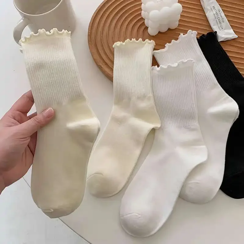 Cotton ruffle ankle socks 1/3/5pairs women Lolita cute Kawaii Korean girl spring middle tube Japanese sox