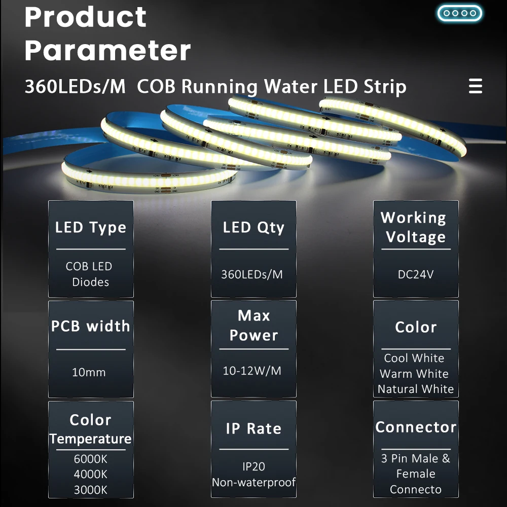 WS2811 경마 COB LED 스트립 빛 DC 24V 360 LED/M 플렉스 리본 쫓는 5M 10M 20M 흐르는 물 흐르는 Ledstrip 조명