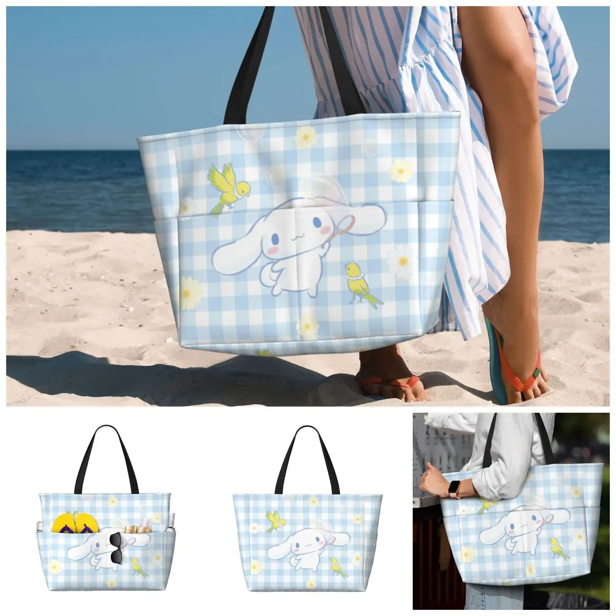 Waterproof Sanrio Cinnamoroll Beach Tote Pool Bags for Women Ladies Extra Large Gym Tote Carry On Bag for Vocation Travel 3