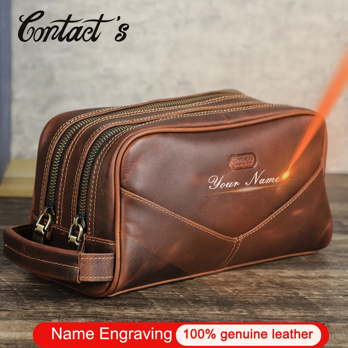 Makeup Bag Crazy Horse Genuine Leather Travel Makeup Bag Men's Vintage Leather Cosmetic Cases Luxury Washing Storage Toiletry Bags