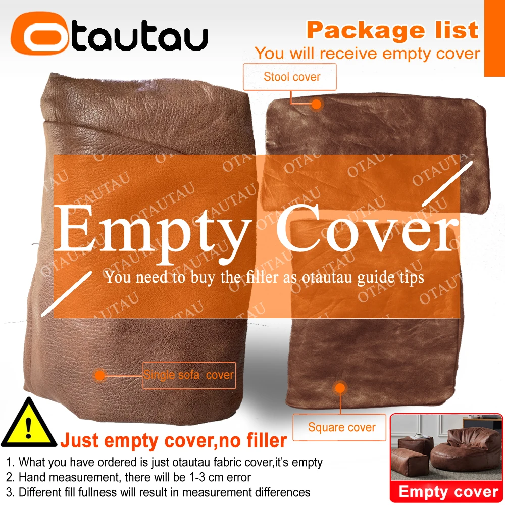 OTAUTAU Single Sofa Cover Faux Suede Leather Lazy Bean Bag Sac Pouf Chair No Filler Beanbag Corner Seat Recliner Couch SF004 6
