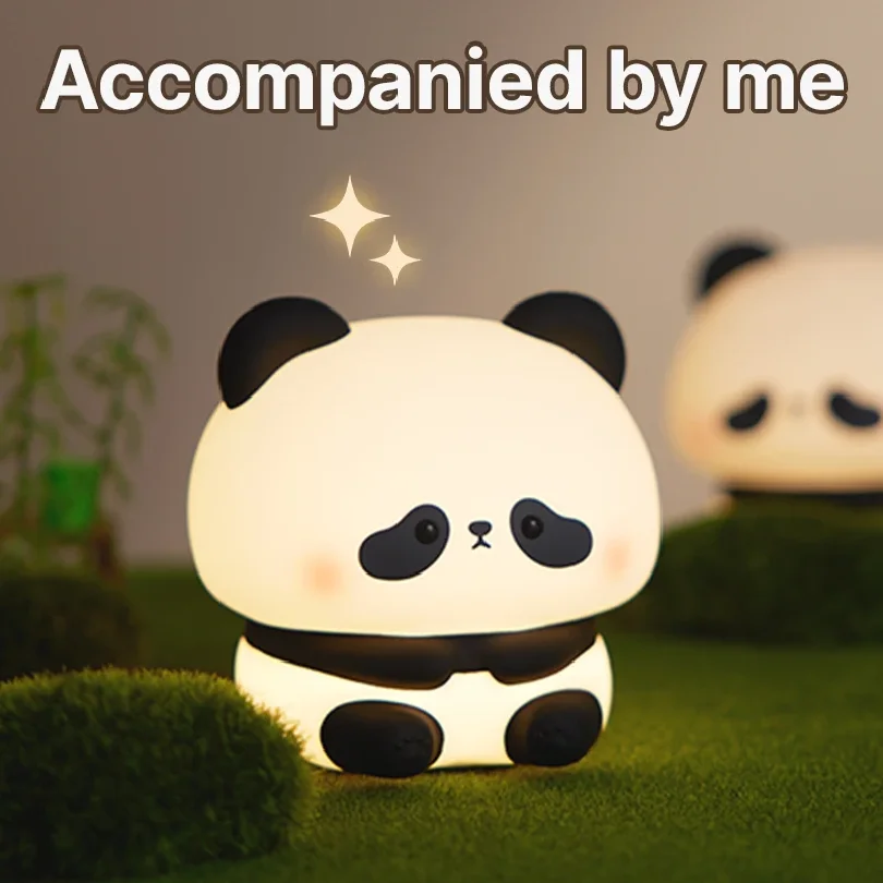 팬더 LED 야간 조명 귀여운 실리콘 야간 조명 USB 충전식 터치 야간 램프 침실 타이밍 램프 장식 어린이 선물