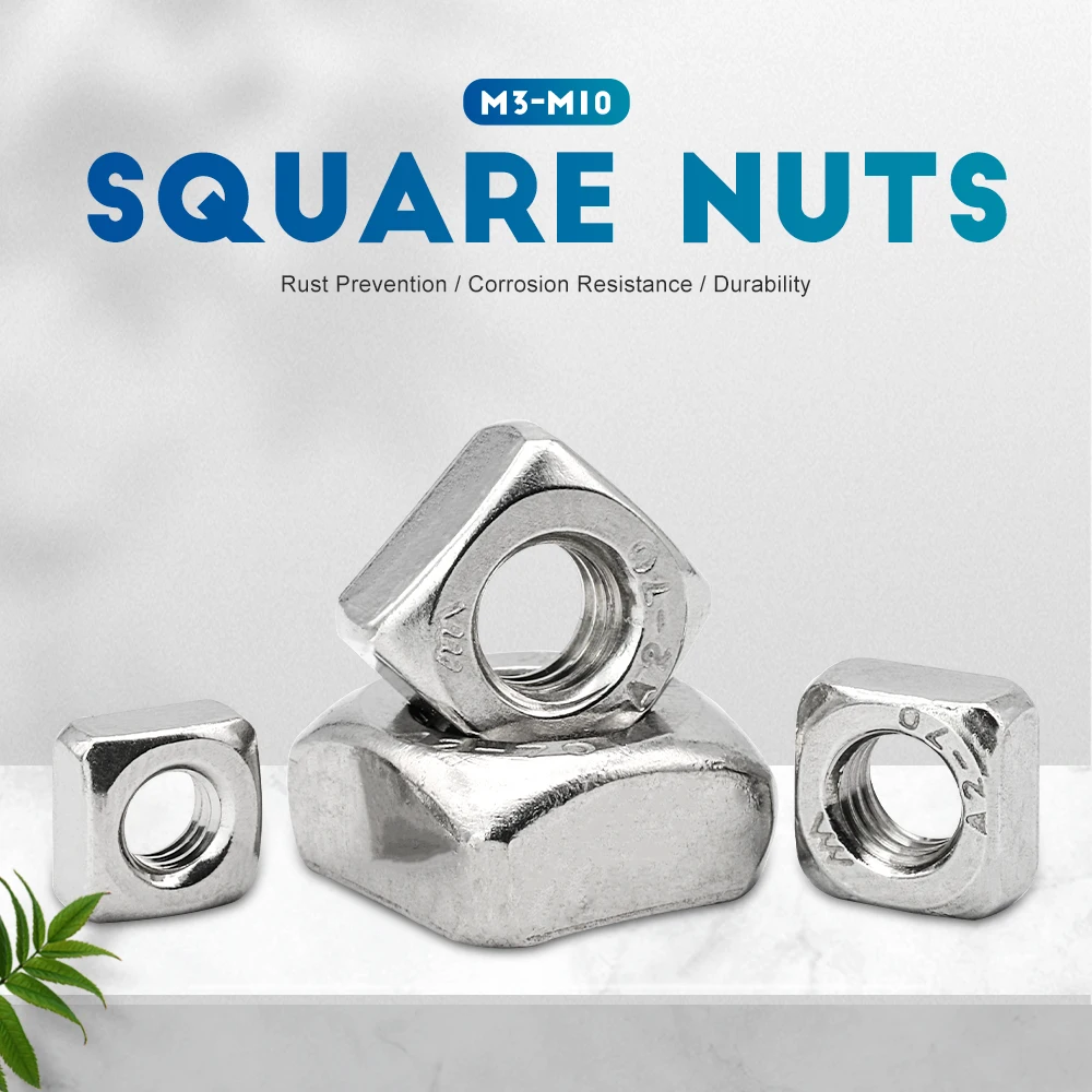 NINDEJIN 2-50pcs Metric Square Nuts M3 M4 M5 M6 M8 M10 Stainless Steel Standrad Din557