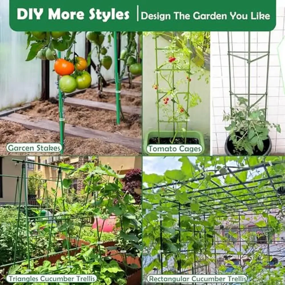 Garden Stakes Set 393PCS Fiberglass Plant Sticks Supports DIY 4ft 5ft 6ft 7ft Tomato Stake Accessories Clips Connectors Rubber