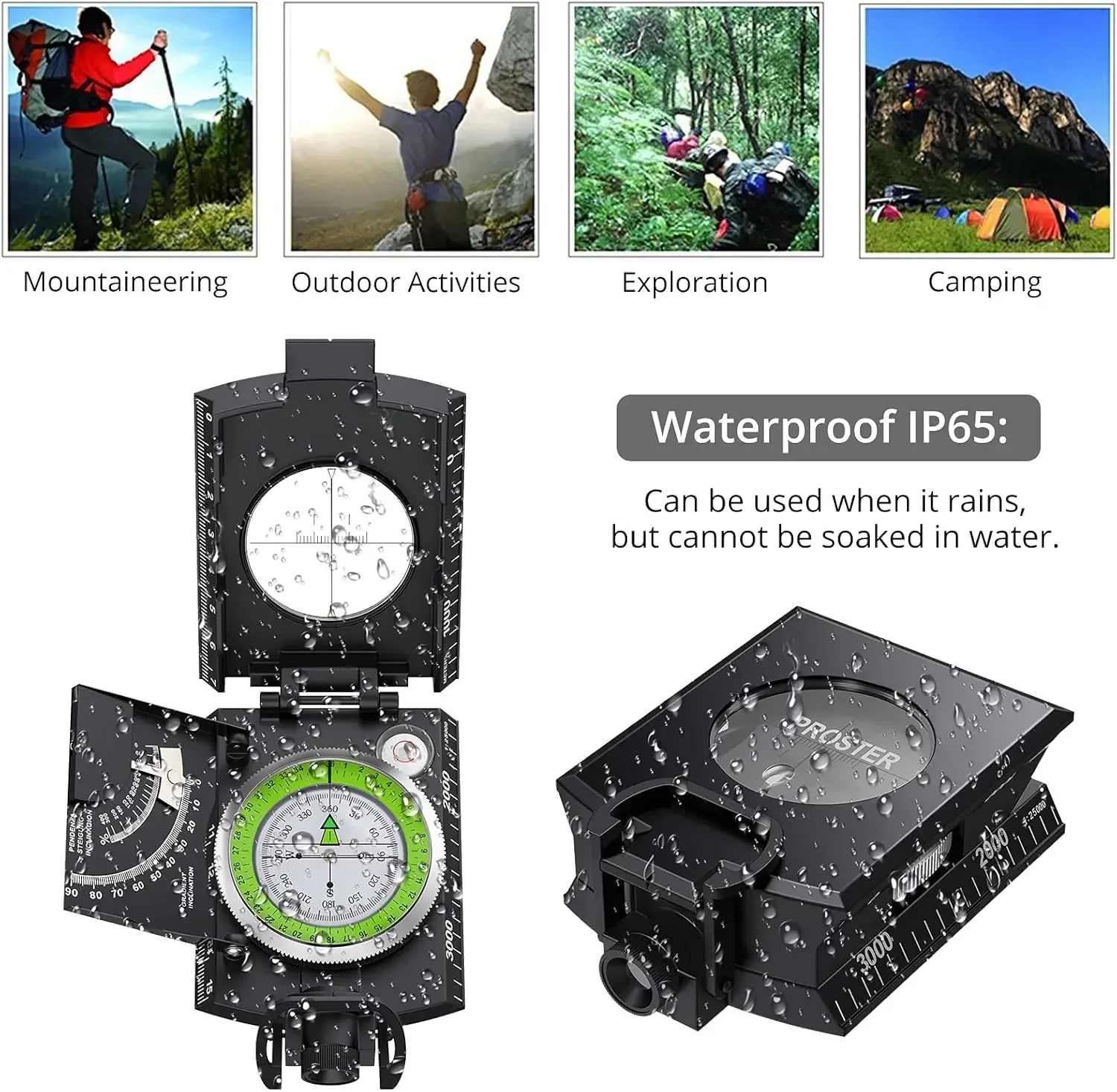 Enhanced Military-Grade Multifunctional Navigation Compass - Waterproof and Durable Design with Inclinometer Capability