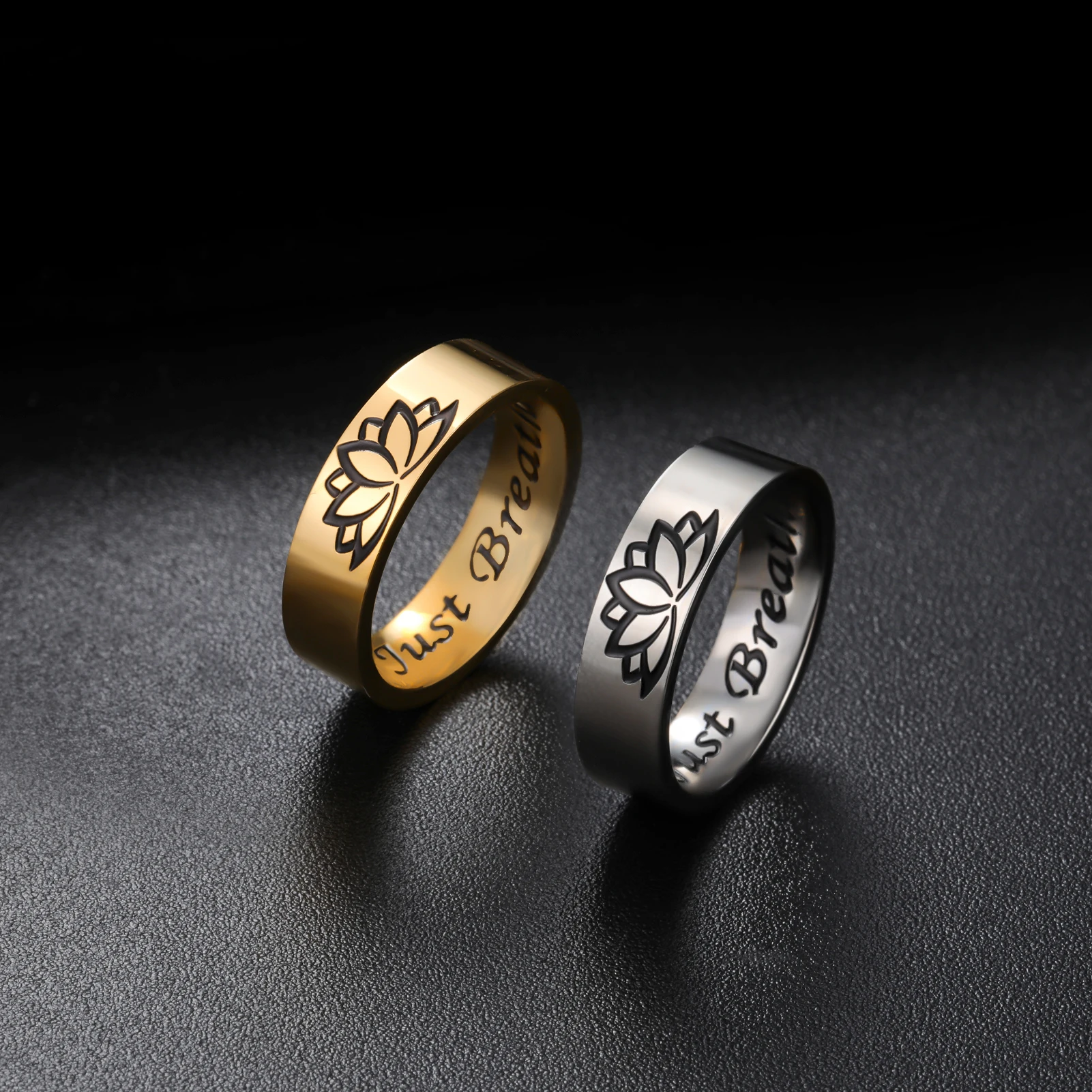 COOLTIME Just Breathe Ring für Männer Frauen Blume Lotus Edelstahl Ring Buddhismus Buddha Schmuck Geschenke Großhandel – Detail 4