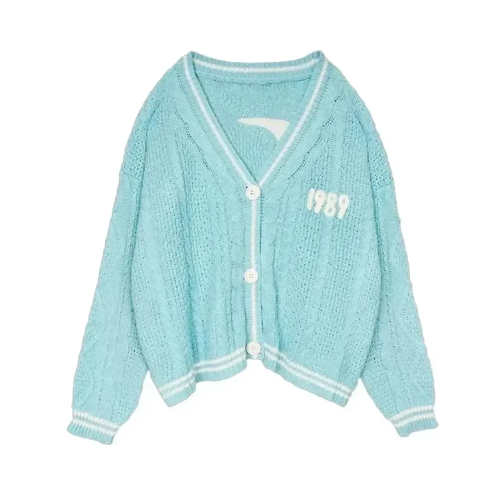 Women's Blue 1989 Bird Embroidery Cardigan