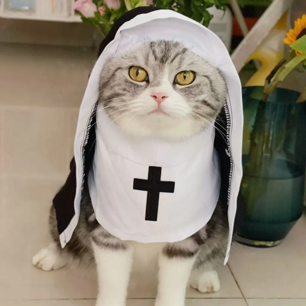 Cat Puppy Pet Nun Cloak Soft Role Play Pet Cat Halloween Costumes Black/white Breathable Cat Cosplay Costume Sets Cosplay Dress