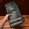 Fashionable High-End Jeans Men's Retro Nostalgic Stitching Trendy Printed Slim Straight 2024 Autumn New Denim Long Pants 2