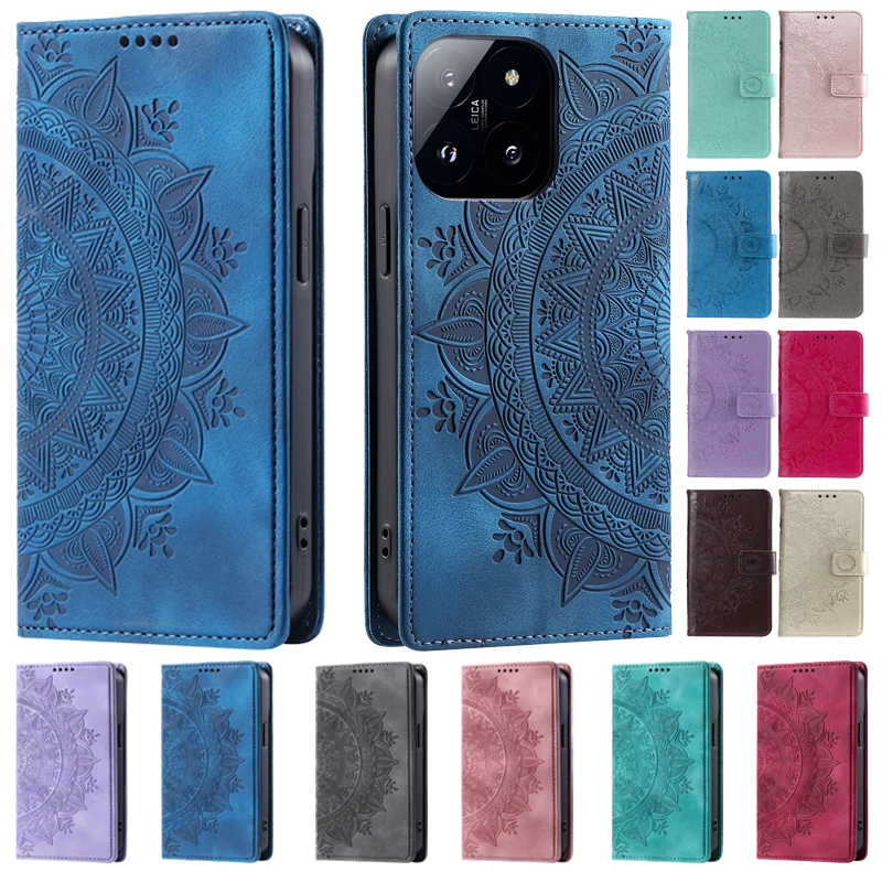 Leather Flip Case - Elegant Magnetic Phone Cover with Totems Design