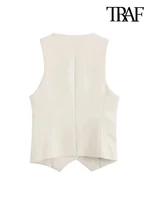 TRAF Women Fashion Front Button Fitted Waistcoat Vintage Sleeveless Welt Pockets Female Outerwear Chic Vest Tops 2