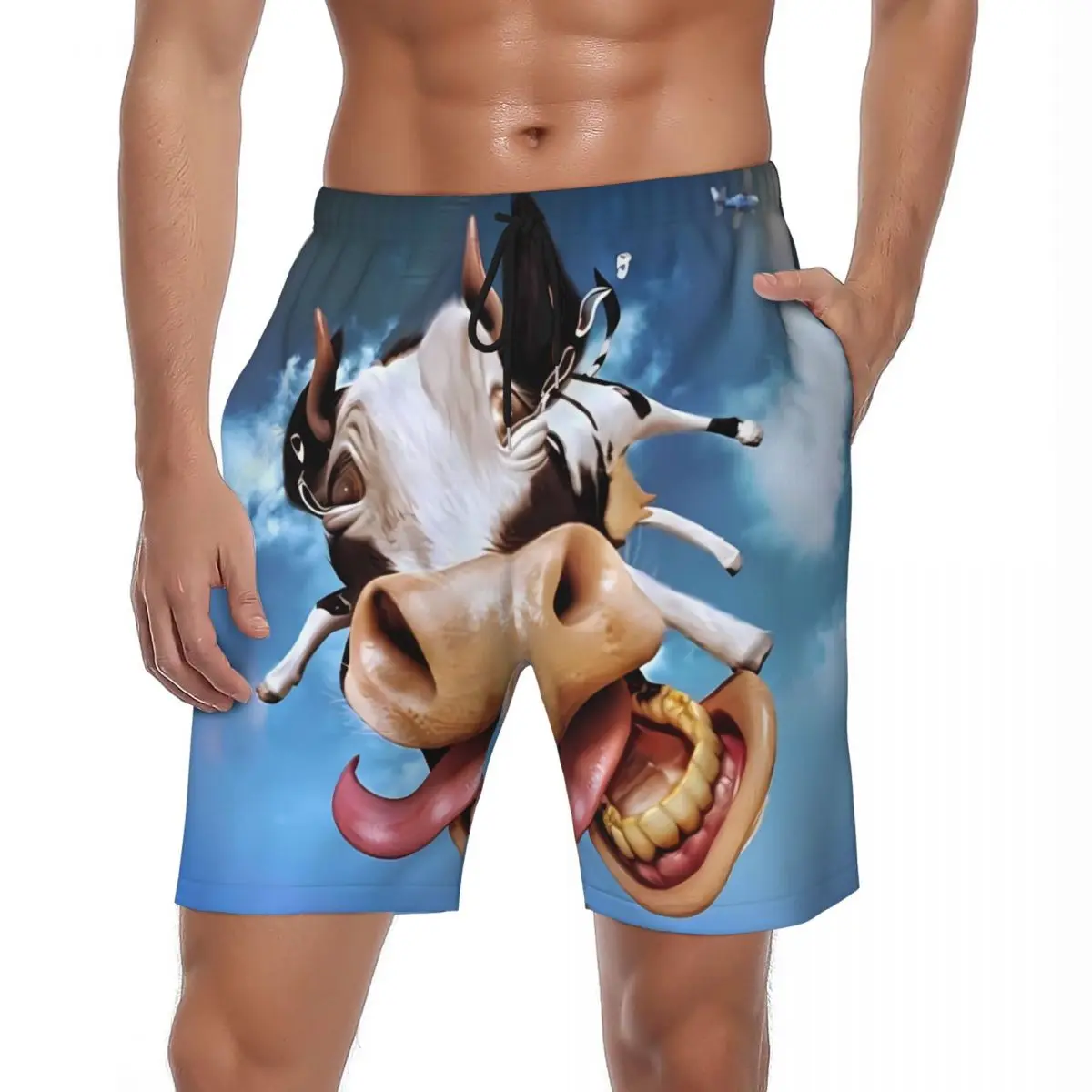 

Забавные шорты для спортзала в виде молочной коровы, летние пляжные шорты с 3D животными для бега, мужские быстросохнущие винтажные пользовательские большие плавки «сделай сам»