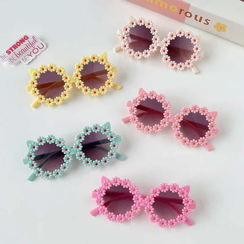 Fashion Sunglasses Kids Sunglasses Children Sunglasses Girls Boys Cute Round Daisy Ears Colors Sunglasses UV400 Children Fashion Outdoor Sun Protection Sunglasses Kid Sun Glasses