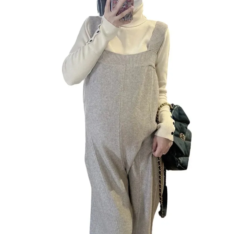 Autumn/winter Knitted Maternity Clothes Set Casual Fashionable Bib Pants Jumpsuit Bell Bottoms Suitable For Pregnant Women