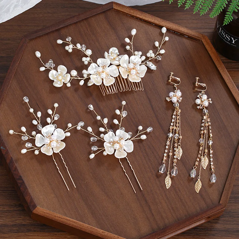 

Crystal Pearl Hair Comb Hairpin Earring Set Rhinestone Bridal Jewelry Set Bridal Wedding Hair Accessories Jewelry Comb Pin Set