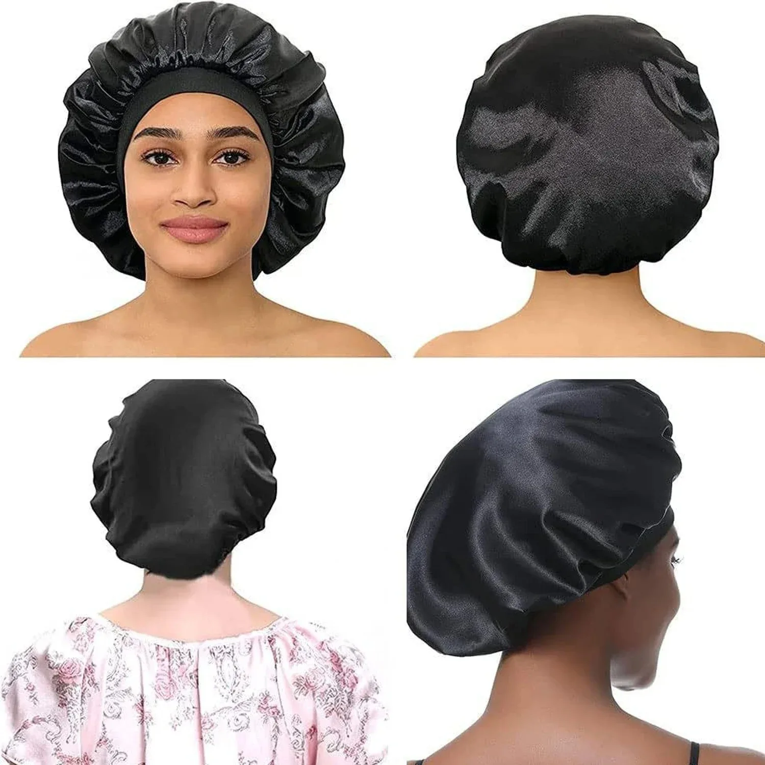 Newly Satin Night Hair Cap Women's Solid Sleeping Hat Sleep Care Bonnet Nightcap For Women Unisex Cap 5
