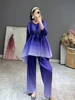 Miyake Pleated Gradient Blue Belt Sets 2022 Spring  Summer High Fashion Loose Two Piece Suits Designer Clothes 5