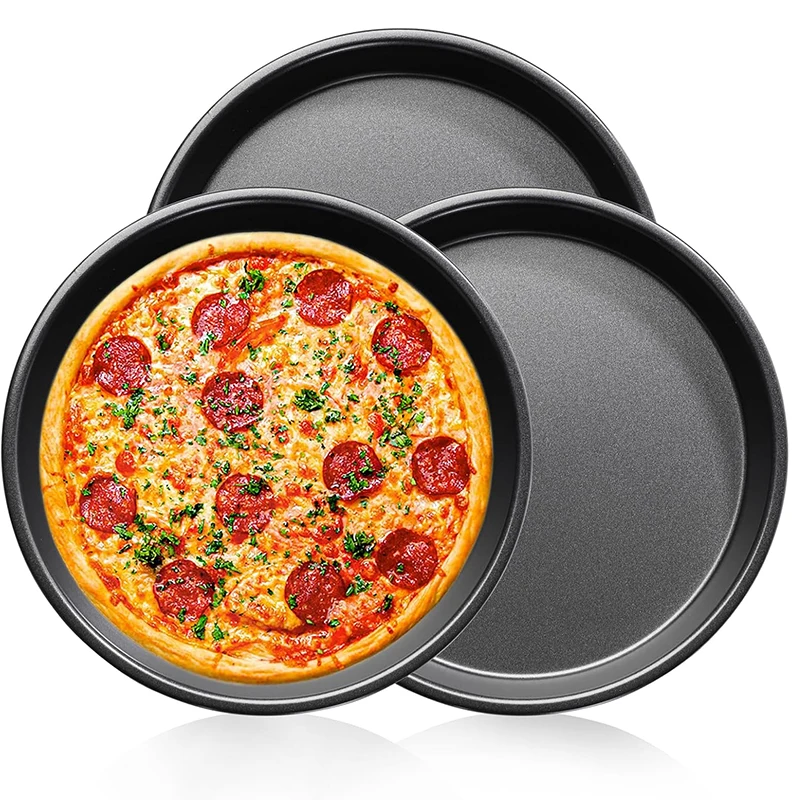Deluxe Nonstick Carbon Steel Pizza and Baking Tray Set - 4-Piece Round Plate Collection for Effortless Baking and Serving
