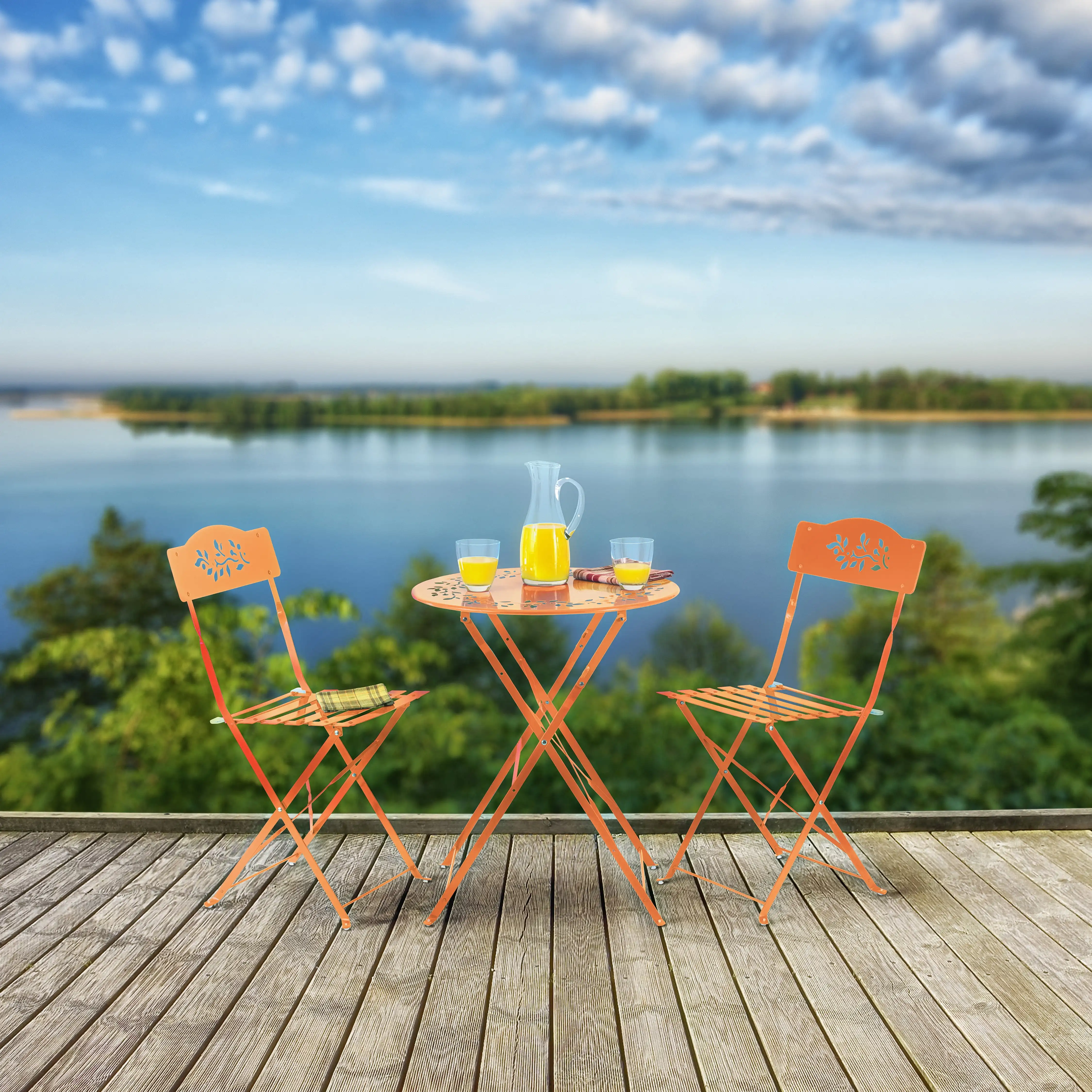 

Floral Outdoor Patio Bistro Set, Metal 3-Piece Set, Orange