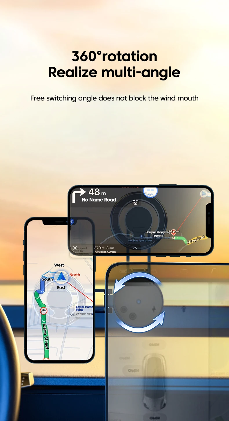 720° Rotate Magnetic Car Cell Phone Holder Magnet Mouth For iPhone 14 13 12 Pro MagSafe Car Holder Stand Smartphone GPS Bracket