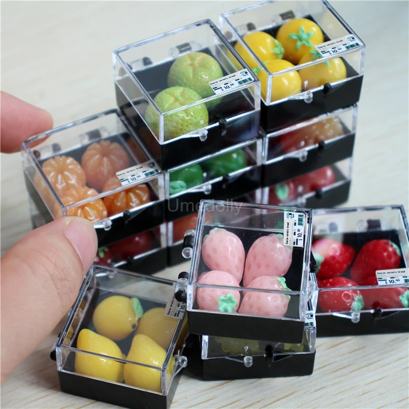 1 Box Miniature Dollhouse Orange Grape Simulation Fruit Doll Food Play Kitchen Toy Accessories