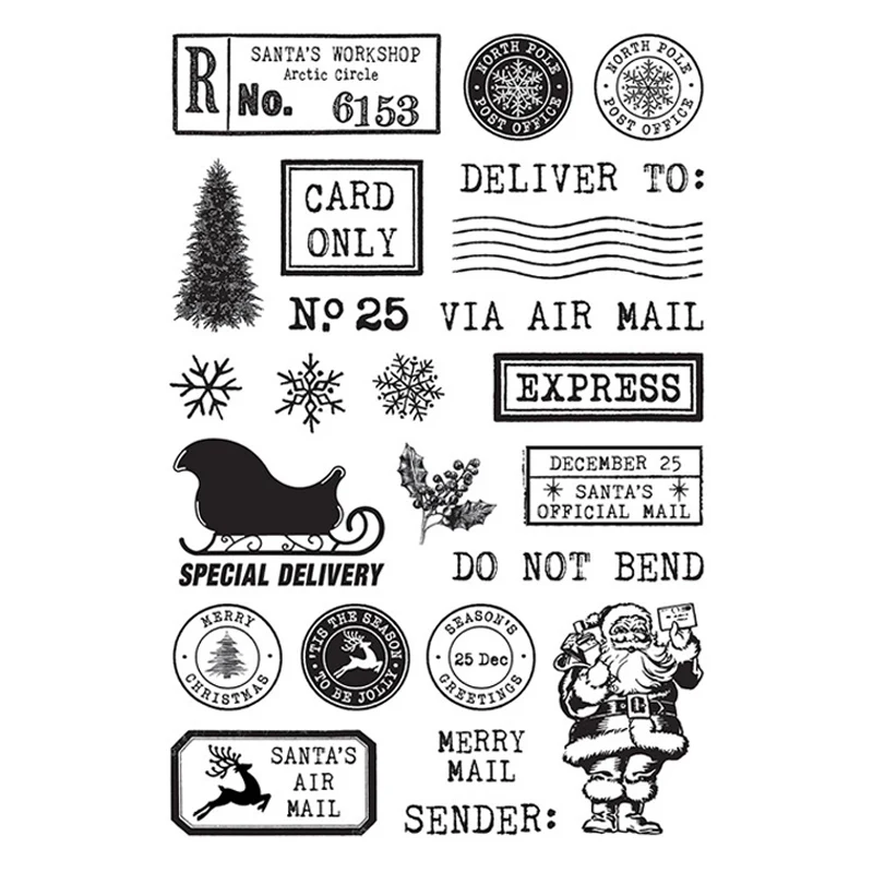 

Merry Mail Clear Stamps Express Sentiments Santa Claus Sled Transparent Clear Silicone Stamp for DIY Scrapbooking Card Making X4