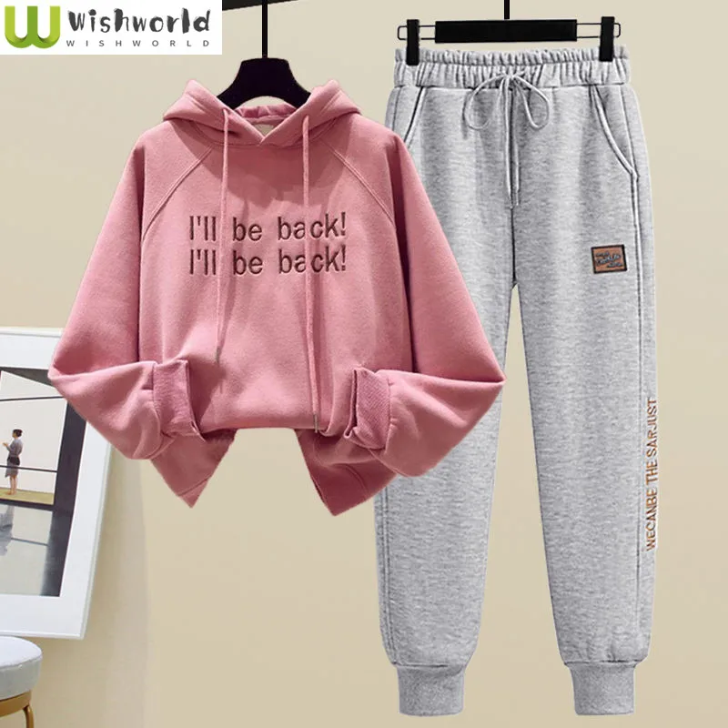 2022 New Spring and Autumn Fashion Embroidered Letters Women's Loose Top + High Waist Legged Harun Casual Pants Two-piece Set