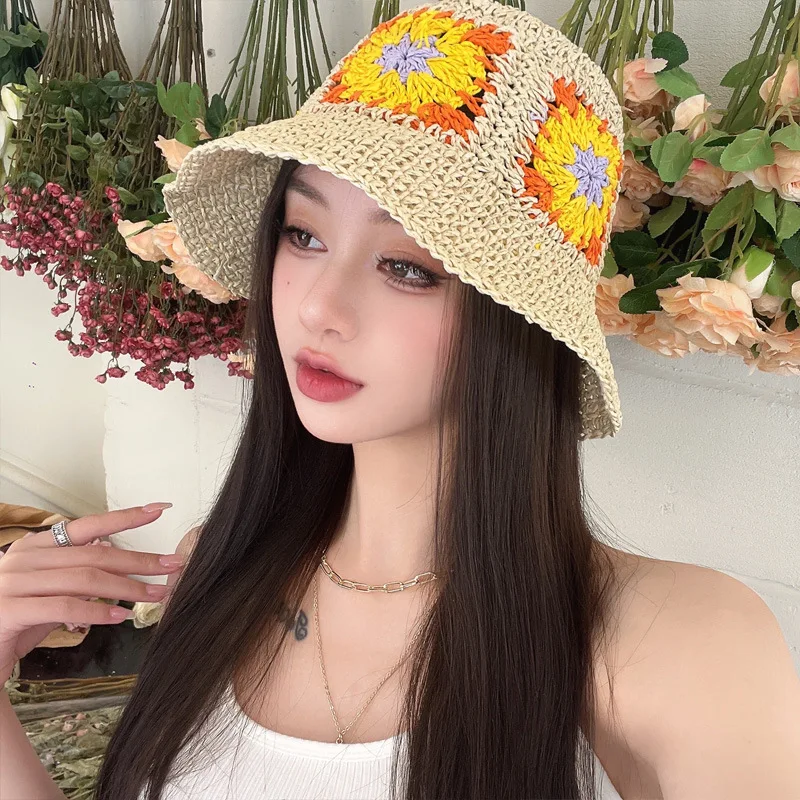 New Crochet Hollow Ventilation Foldable Womens Bucket Hat Summer