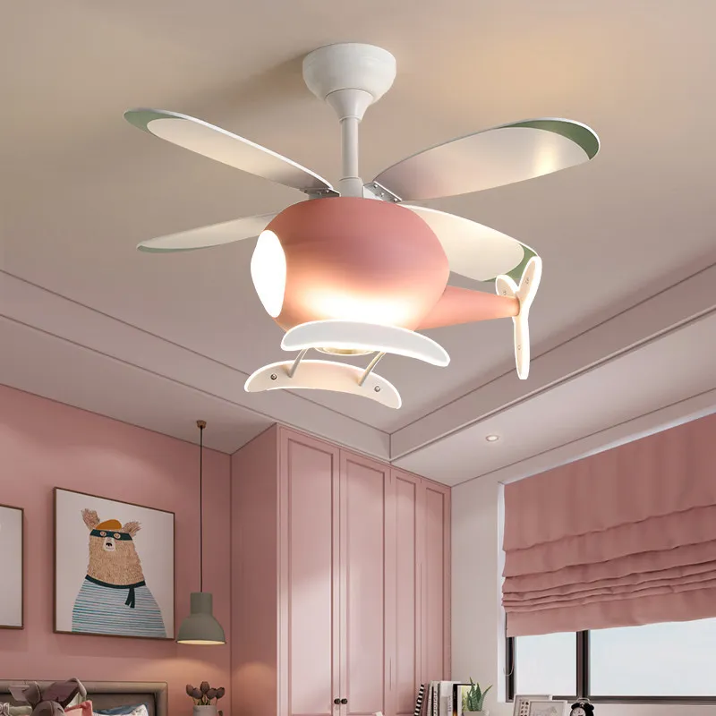 Cartoon LED Ceiling Fan Lamp Helicopter Light Chandelier for Children's Room Living Room Bedroom Indoor Lighting Fixture Luster