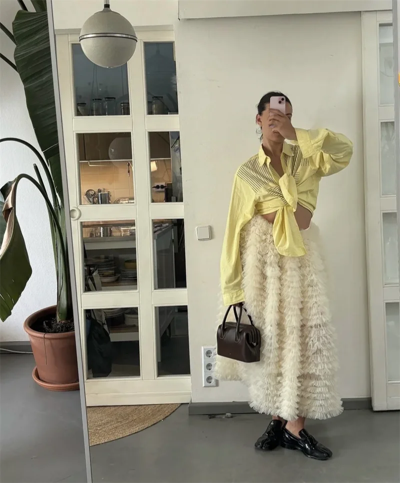 Bibiy 重工業ケーキタワースカート女性のハイウエストふわふわ