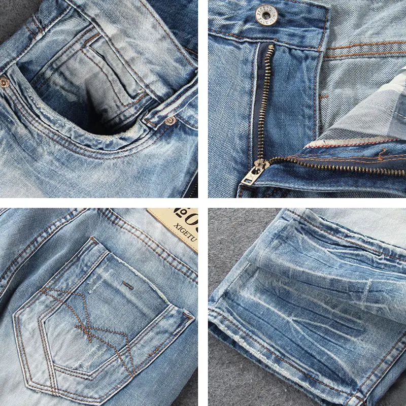 Summer Fashion Designer Men Jeans Shorts Retro Light Blue Vintage Hole Ripped Short Jeans Men Casual Cotton Denim Shorts Hombre