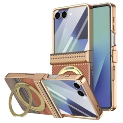 Vacuum Plated PC HD Front Screen Film Case with Metal Rotating Bracket Cover - Galaxy Z Flip5 (Gold)