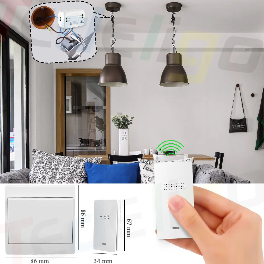 Kinetic Light Switch Wireless No Battery Self Powered Remote Control Switch 110V 220V 10A Relay Receiver Module for Lamp Bulb