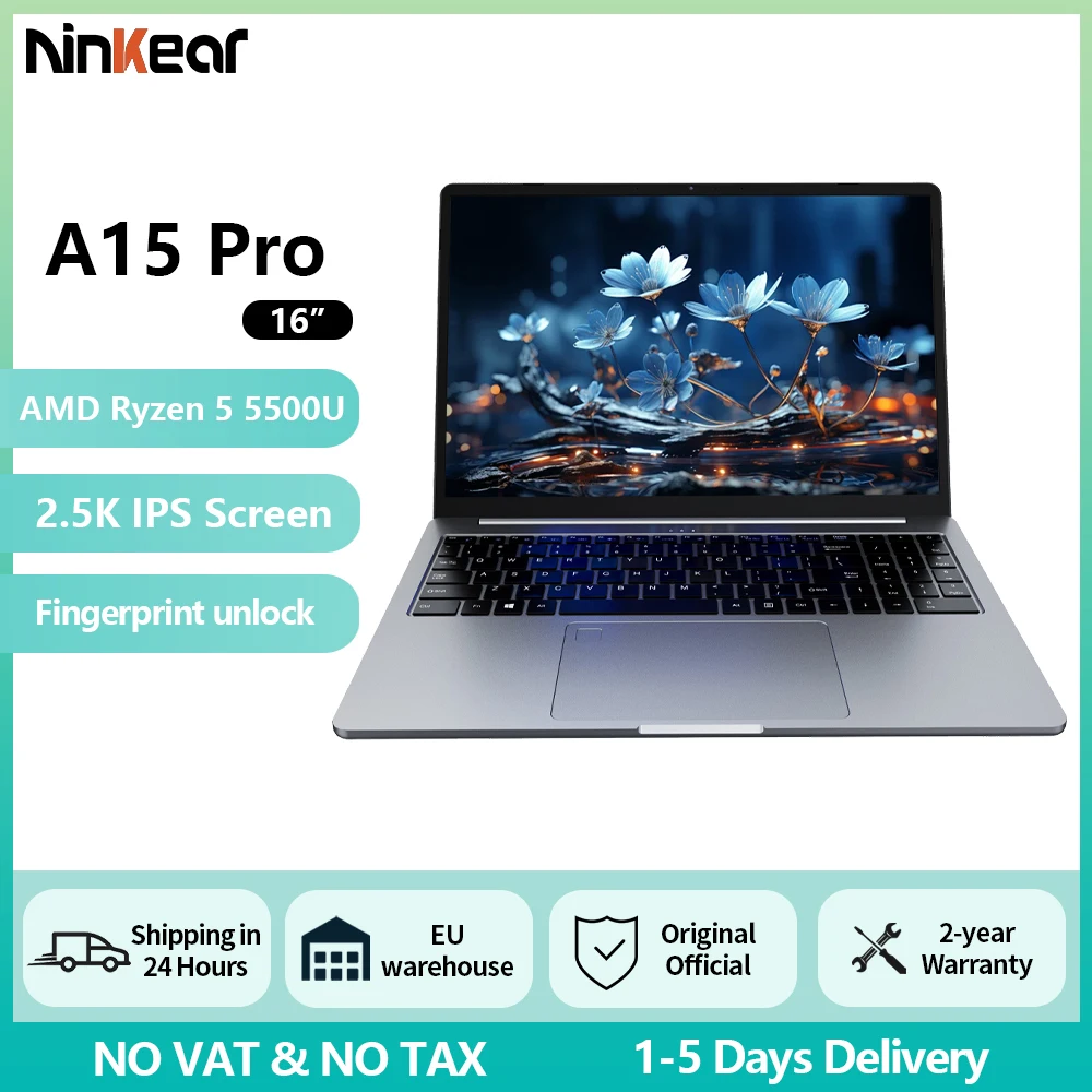 Ninkear A15 Pro ordinateur portable 16 pouces IPS 2.5K FHD AMD Ryzen 5 5500U ordinateur portable 16G DDR4 + 1 to SSD 54Wh batterie Windows11 PRO ordinateur