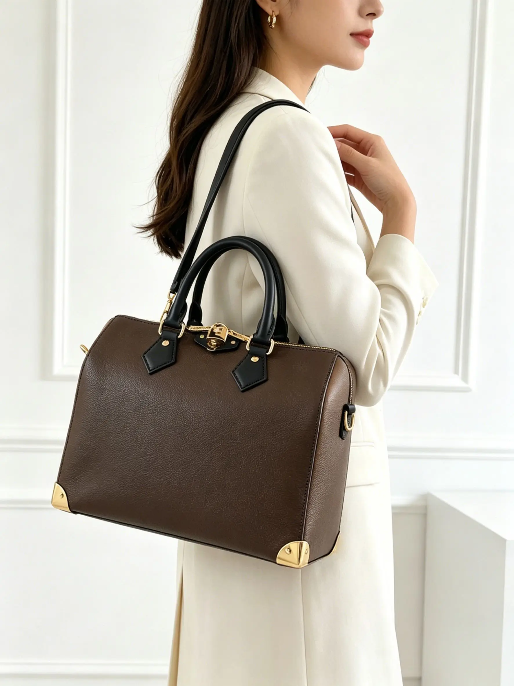 Elegant Vintage Boston Bags Luxury Brand Women's Shoulder Bag New Genuine Leather Pillow Bag, Casual Party Women's Handbag