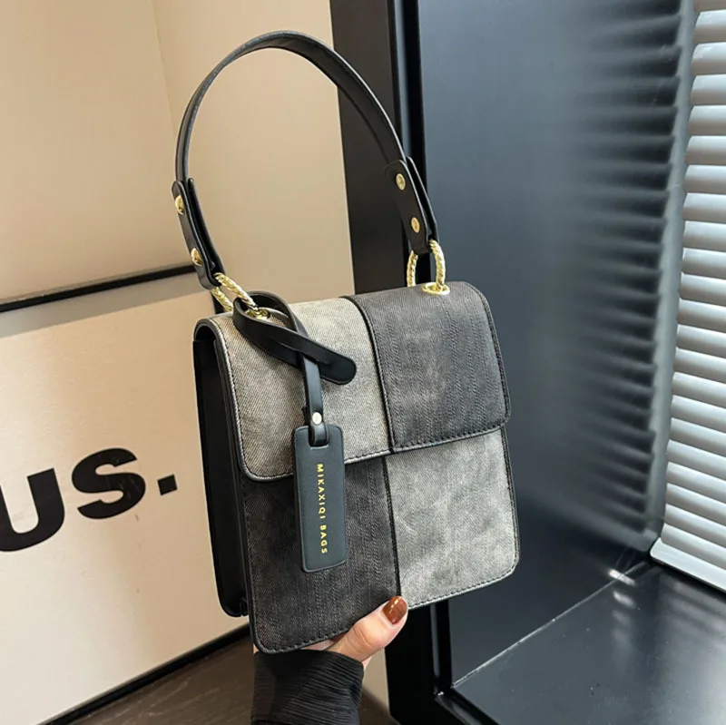 

Stitching Stylish Good Texture Women's Commuter Hand-Carrying 2024 New Fashion Shoulder Messenger Small Square Bag