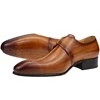 Mens Formal Male Shoe Side Buckle Leather Shoes Pointed Toe Bullock Carving classic style Classic gentleman Formal wear Pointed 5