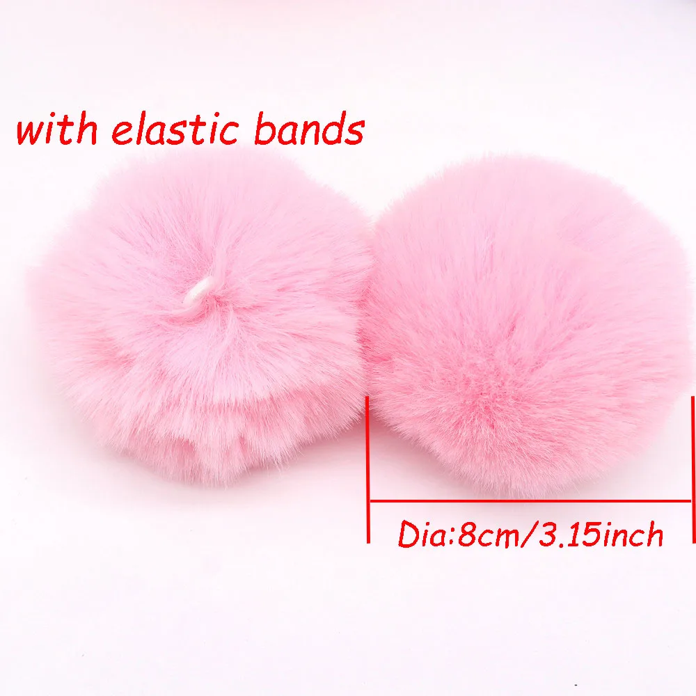 4개/세트 8cm 인조 토끼털 폼폼 풍성한 폼폼 볼 탄성 루프 포함 DIY 인조 털 폼폼 모자 신발 액세서리용