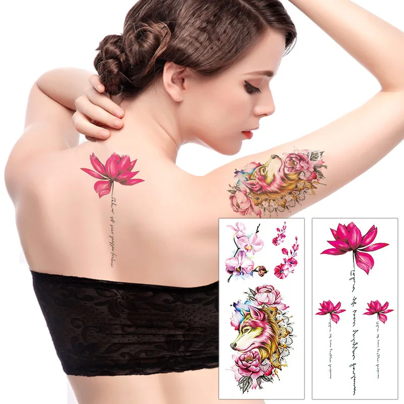 Ink color Sexy Flower Temporary Tattoos For Women Girl Body Art Painting Arm Leg Tattoo Sticker Realistic Fake Waterproof Tattoo