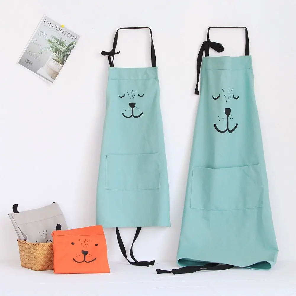 

with Pockets Apron Cartoon Anti-fouling Oil-proof Chef Apron Cotton Uniform Cooking