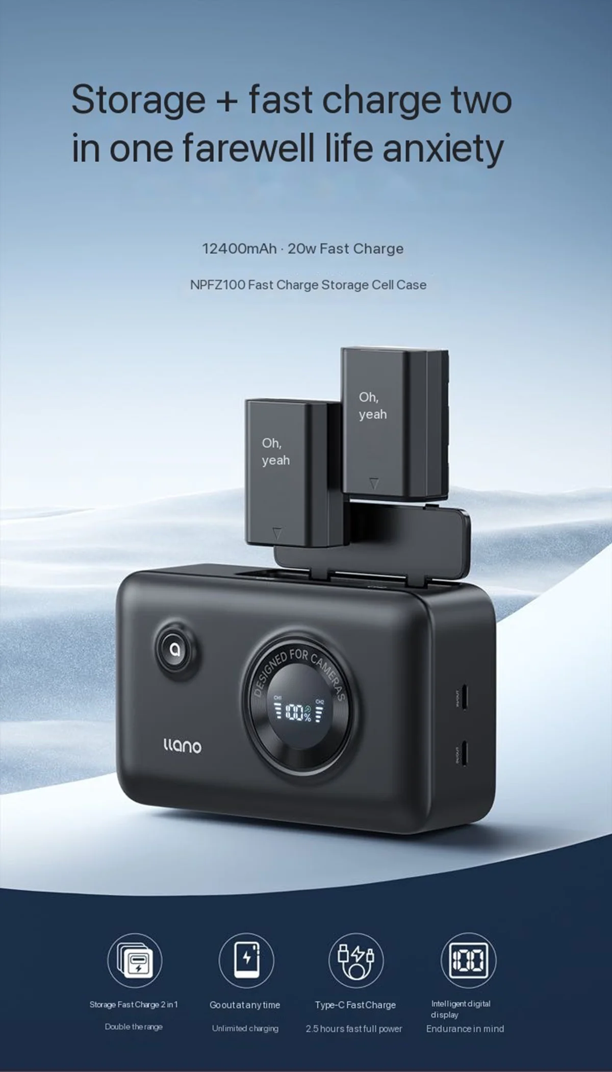 Llano NP-FZ100カメラバッテリー充電ボックス、Sony a7m4、a7m3