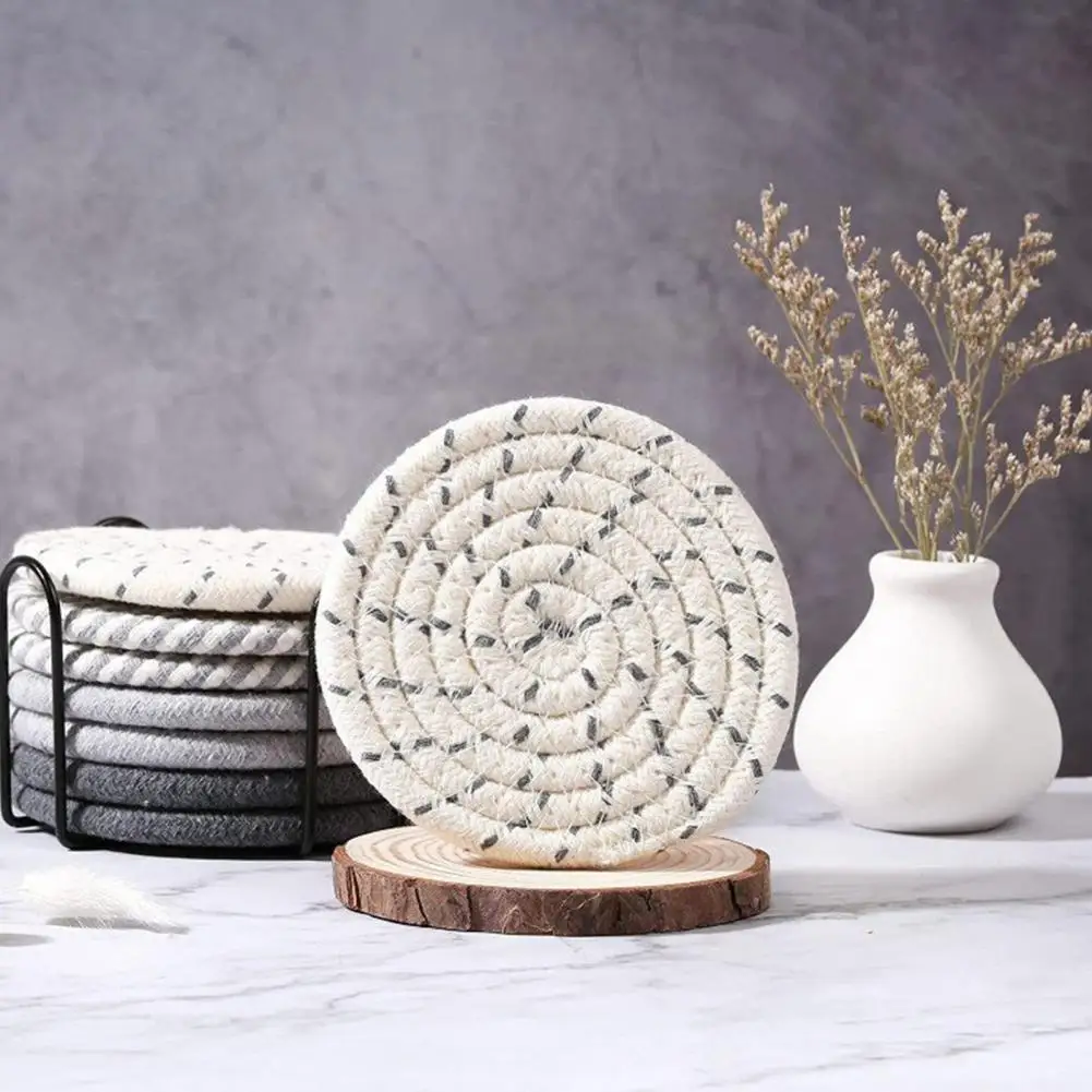 

Stylish Mug Coasters Scandinavian Ins Cotton Rope Woven Coasters Placemats Set Heat-resistant Absorbent Coasters for Kitchen