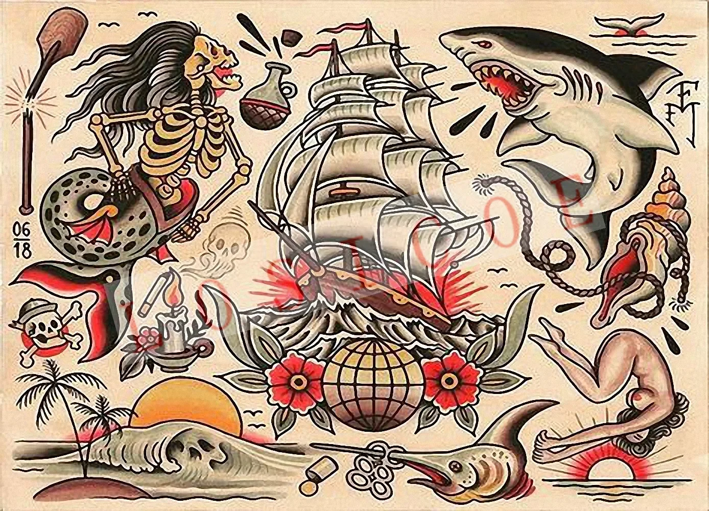 

Высококачественные креативные плакаты с рисунком татуировки, Настенная Наклейка 30x42 см, ностальгия, ретро крафт-бумага, струйная печать, художественное украшение