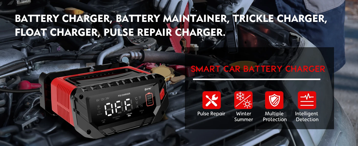 30A/26A/20A 12V 24V Automatic Battery Charger Pulse Repair Maintainer for ATV Tr