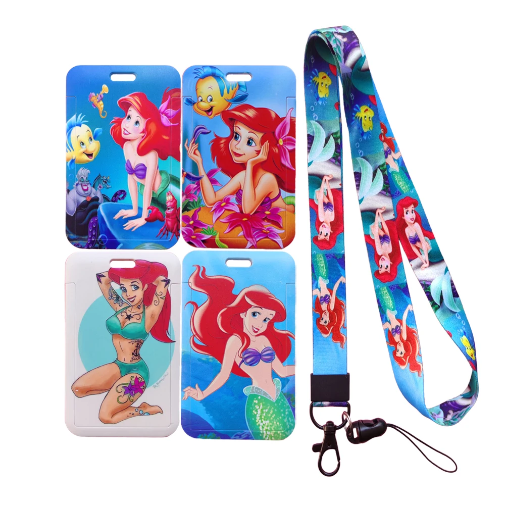 Disney The Little Mermaid Ariel Card Holder Business Badge Card Case Frame Custodia Per Dipendenti Custodia Per Studenti Cordino Porta Carte D'Identit